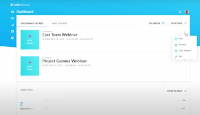 Upcoming Webinar events in GoTo Webinar
