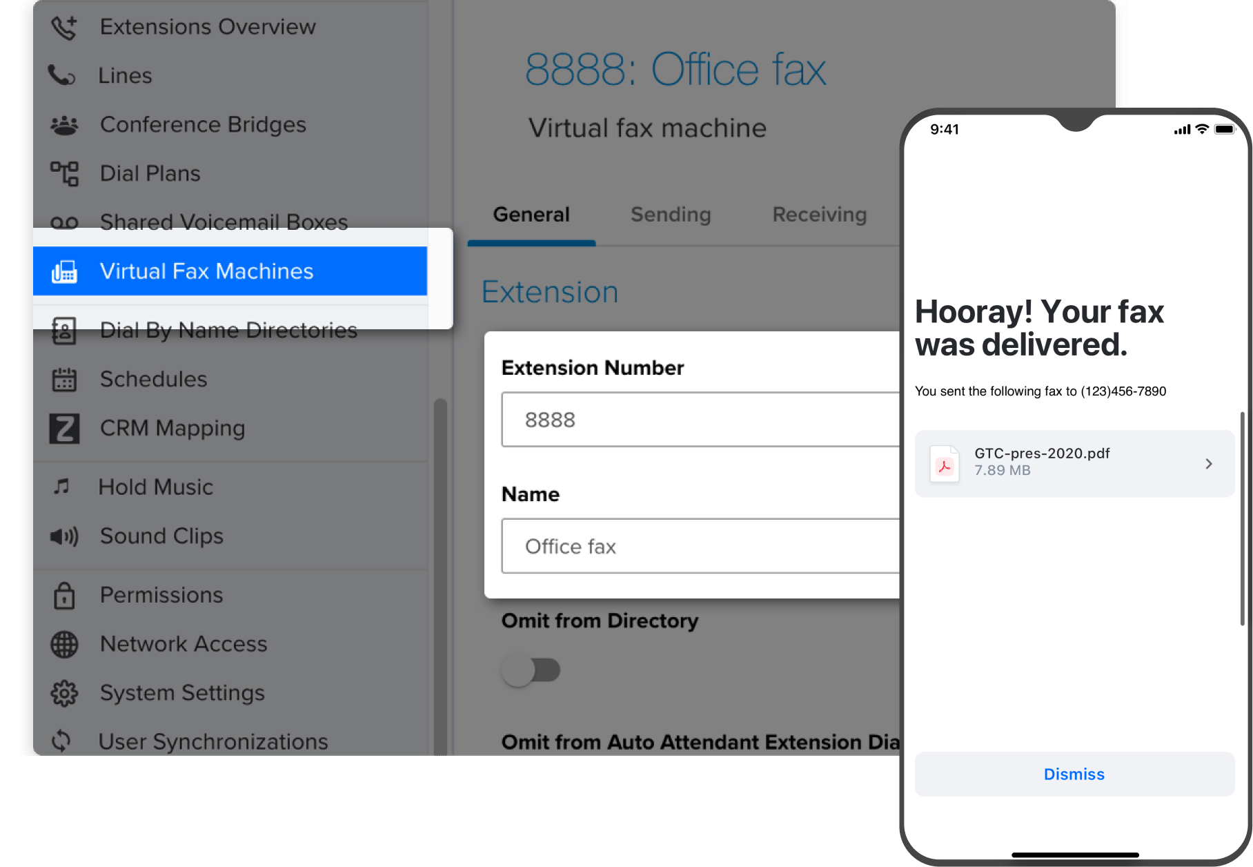 Fax delivery confirmation screen in GoTo Connect,  viewed on smartphone.  