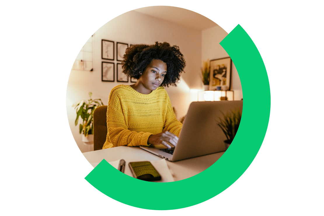 Woman using GoTo Webinar in a remote training session.