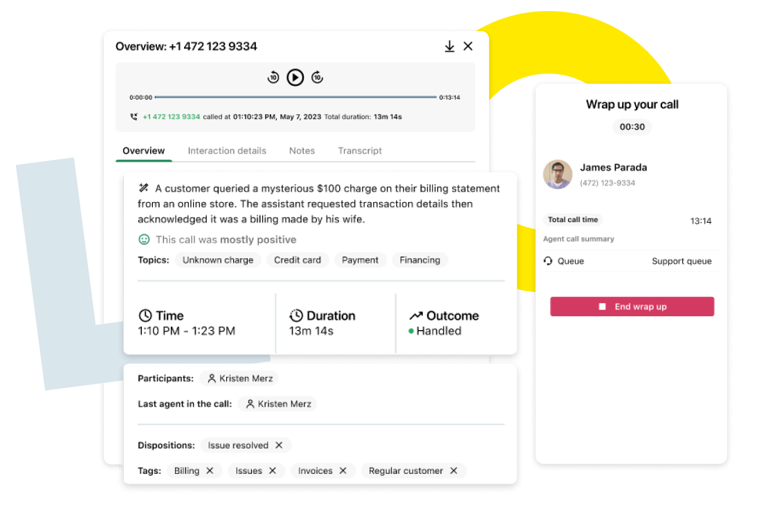 Thumbnail of featuring the post-call summarization and call notes.