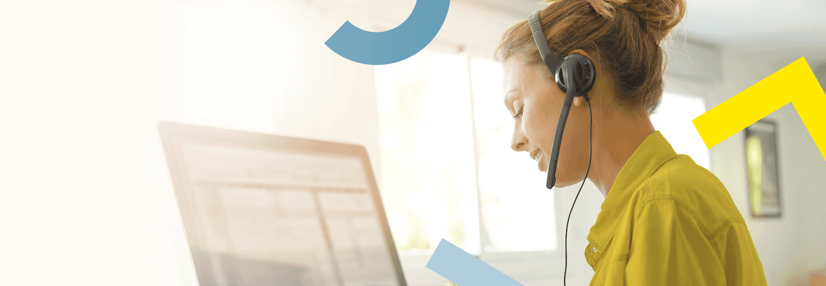 Customer service operator talking on phone in home office representing the benefits of contact center.