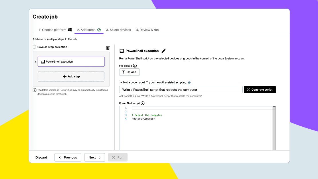 Creating a job with PowerShell execution in GoTo Resolve.
