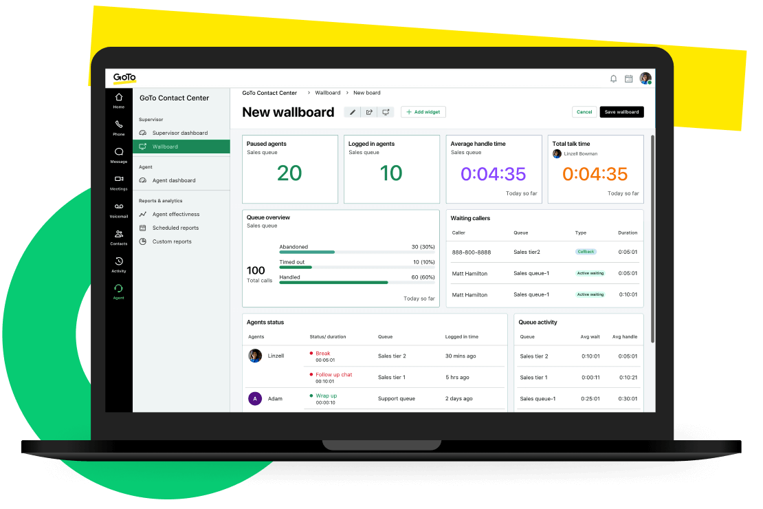 UI showing Contact Center.