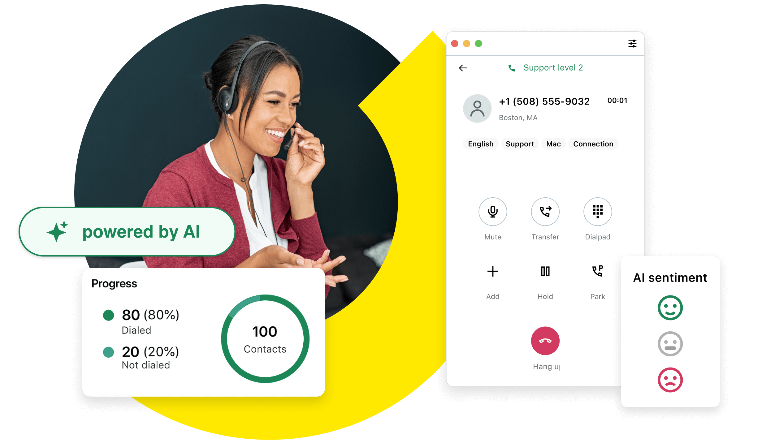 GoTo Connect interface showing its cloud-based phone system's AI capability in helping business owners dealing with customers.