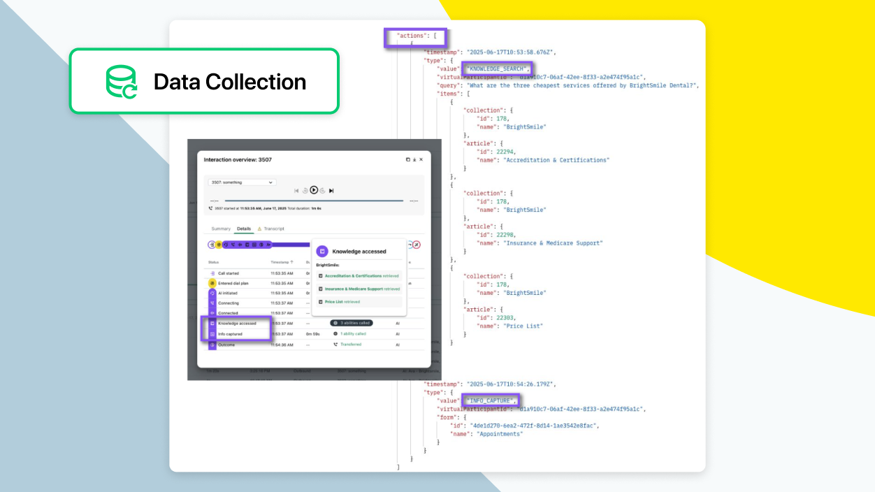  Observability interface displaying logs, call flow traces, and analytics for monitoring AI receptionist performance.