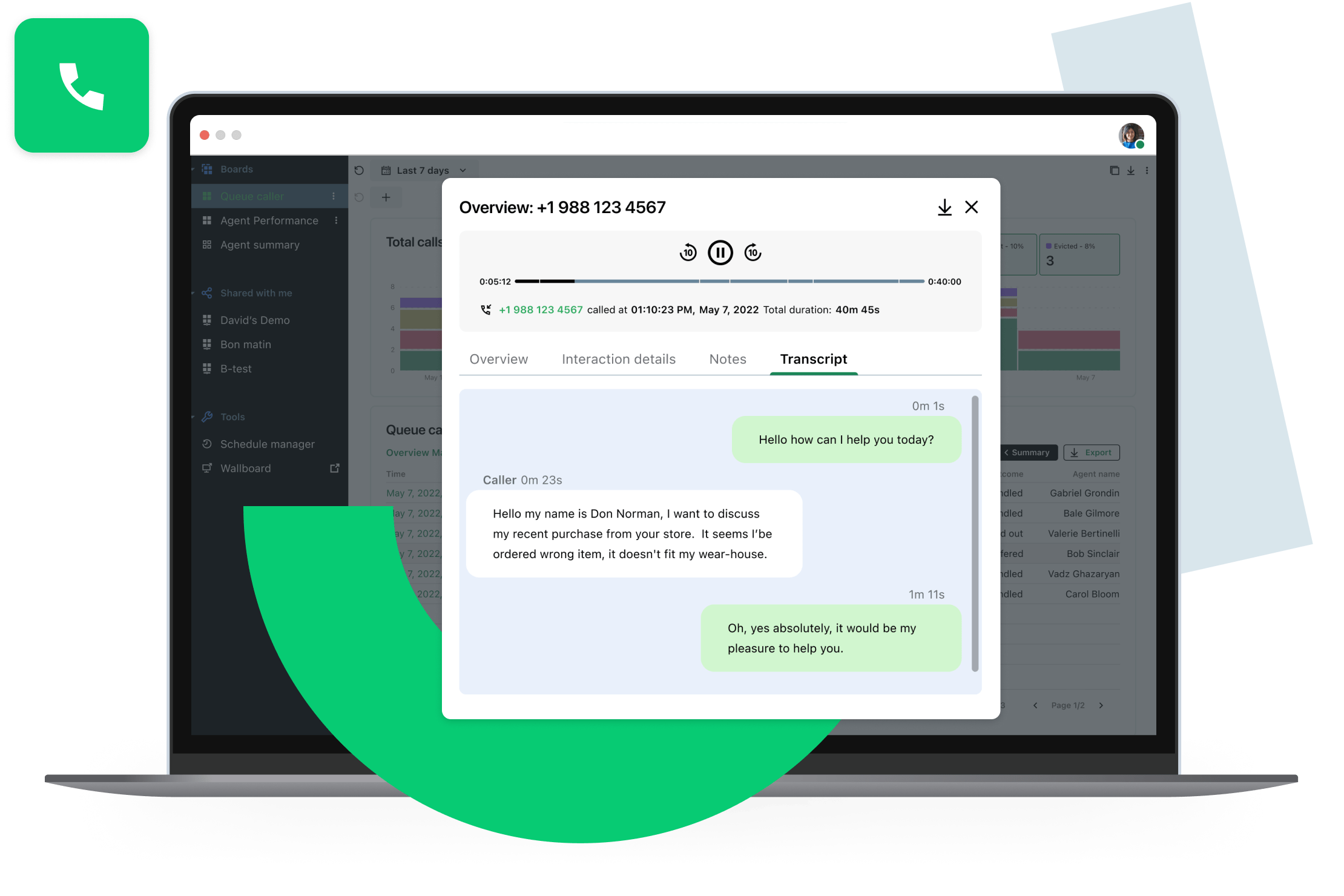 Collage of GoTo Connect AI Call Transcriptions interface.