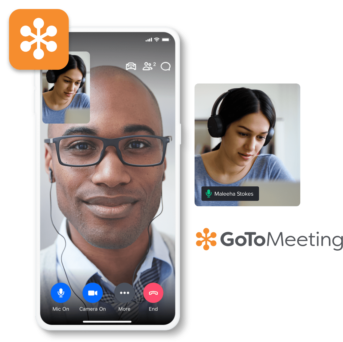 Two people are using GoTo meeting software to meet through their mobile devices.
